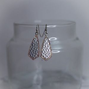 Silver faux leather hook back dangle earrings